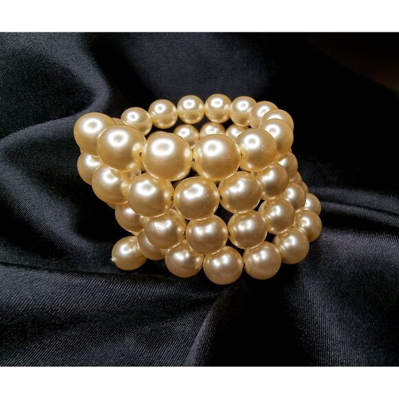 Kenneth Jay Lane Jewelry - Rare Find Vintage 1990s KJL Kenneth Jay Lane Wide Gold Faux Pearl Coil Bracelet